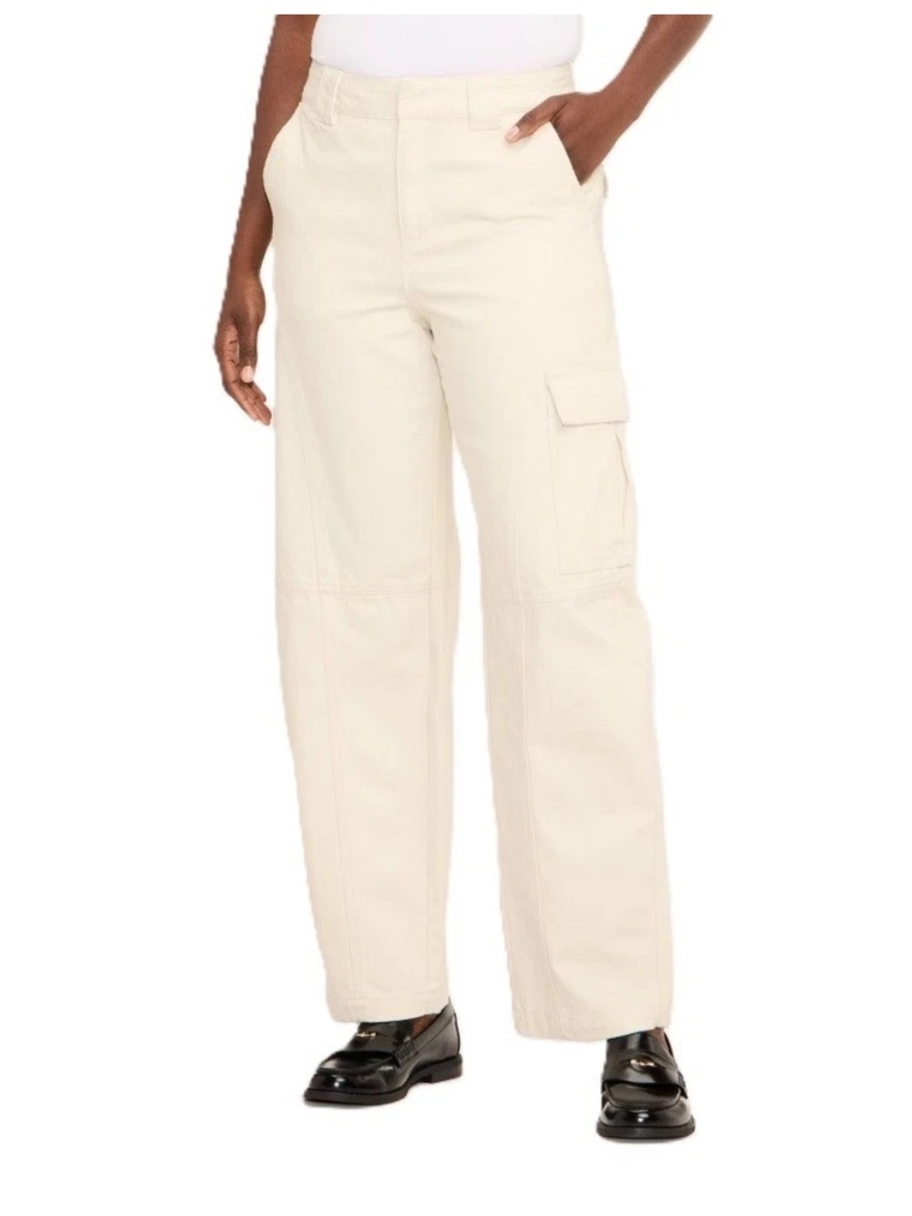 NEW Woolrich Women's Mid-Rise Barrel Leg Cargo Denim Jean Pants Cream Size 6